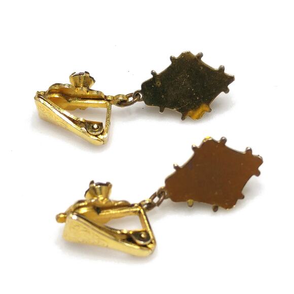 Vintage Topaz Rhinestone Clip Earrings, Teardrop Rhinestone, 1960s Jewelry - Picture 10 of 10